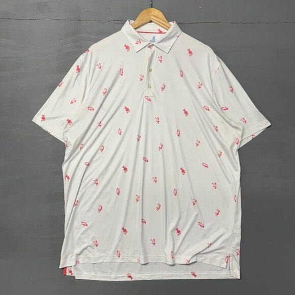 Johnnie O Featherweight Flamingo Patterned White Short Sleeve Golf Polo Shirt XL - Picture 2 of 6